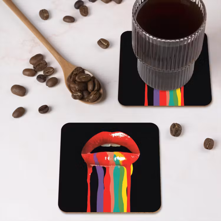 Lippen - Kleuren - Zwart onderzetter kurk middel -sfeer2