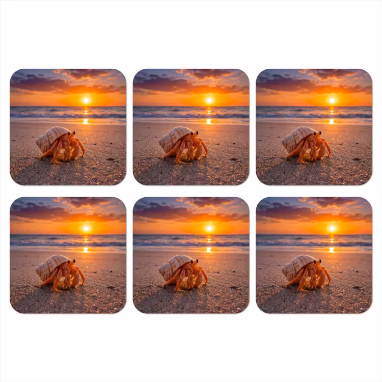 Kreeft - Strand - Natuur - Zonsondergang - Oranje onderzetter kurk middel -3d