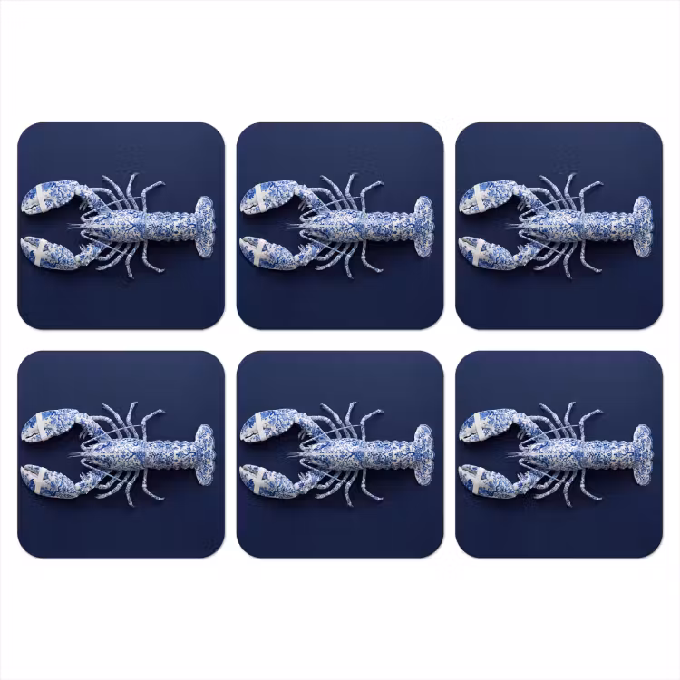 Kreeft - Porselein - Delfts - Blauw onderzetter kurk middel -3d