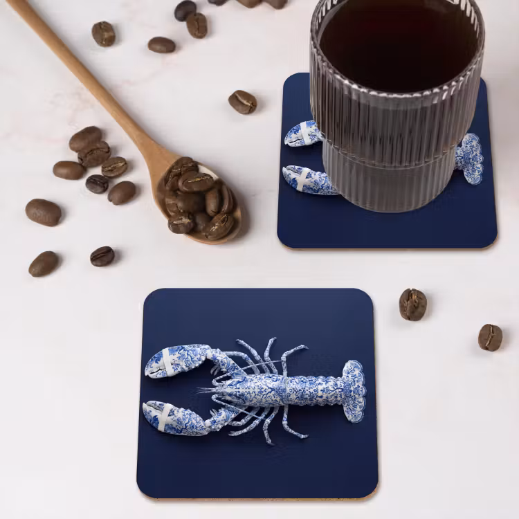 Kreeft - Porselein - Delfts - Blauw onderzetter kurk middel -sfeer2