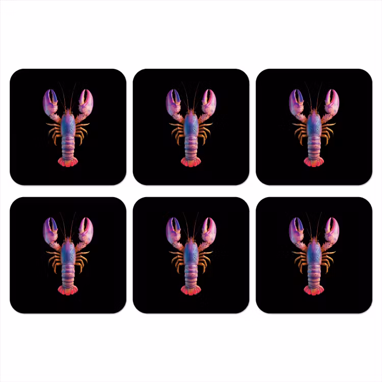 Kreeft - Paars - Roze - Zwart - Stippen - Lila onderzetter kurk middel -3d
