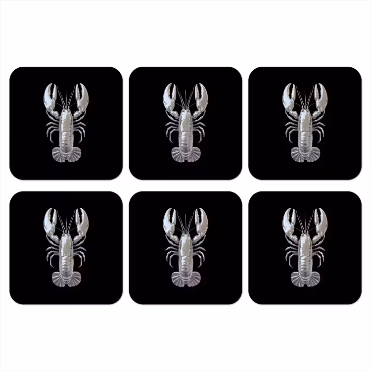 Kreeft - Zilver - Metallic - Luxe onderzetter kurk middel -3d