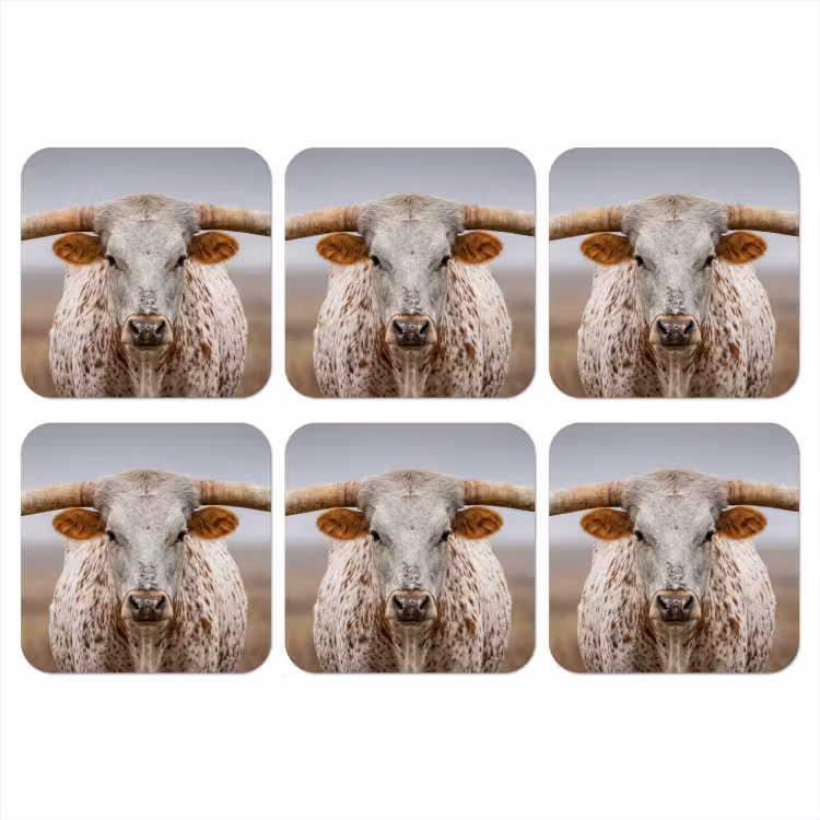 Longhorn - Grasveld - Dier onderzetter kurk middel -3d