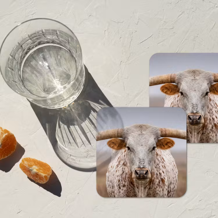 Longhorn - Grasveld - Dier onderzetter kurk middel -sfeer4
