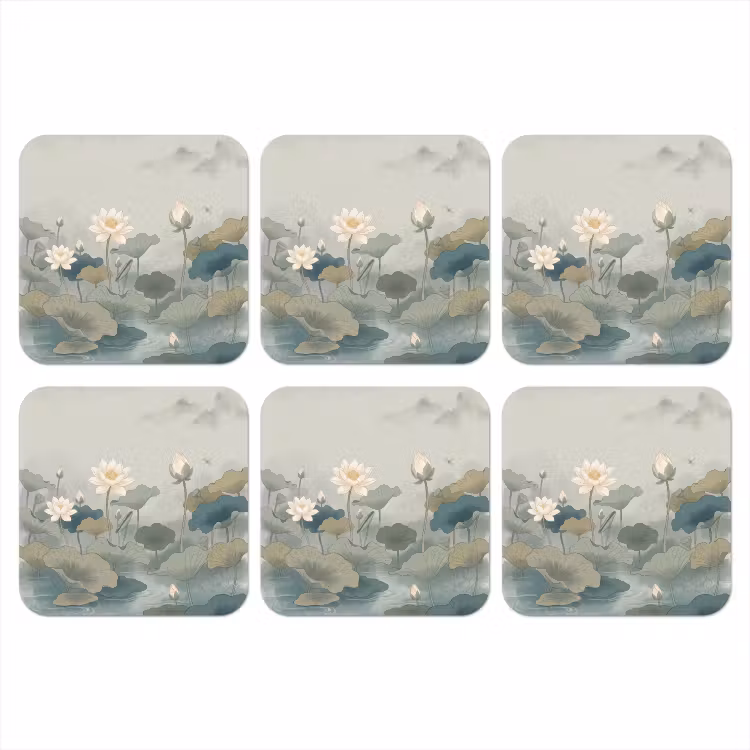 Lotus - Bloemen - Groen onderzetter kurk middel -3d