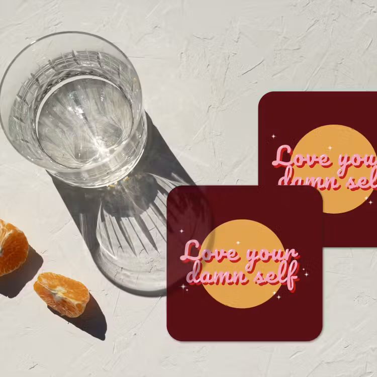 love your damn self - Cirkel - Glitter - Rood onderzetter kurk middel -sfeer4