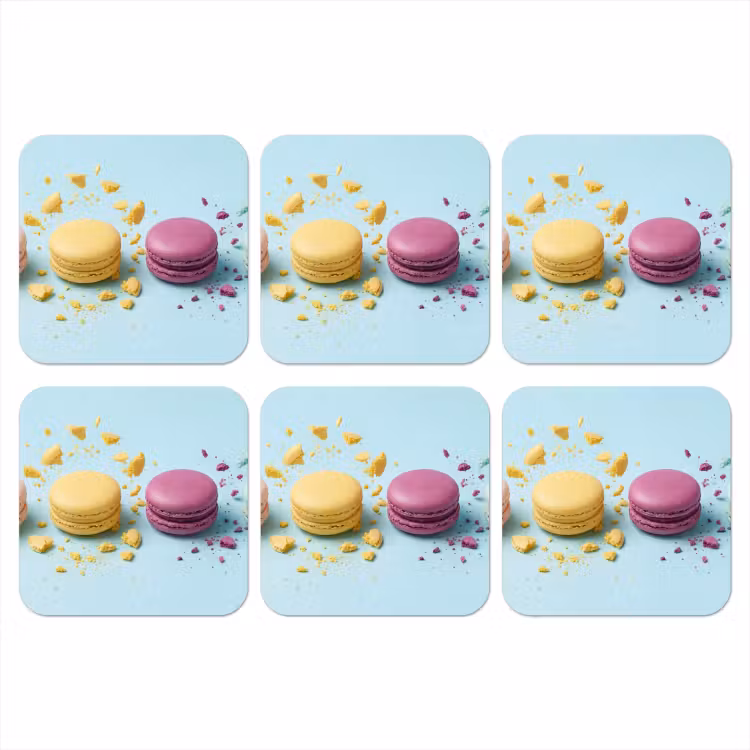 Macarons - Kleurrijk - Pastel onderzetter kurk middel -3d