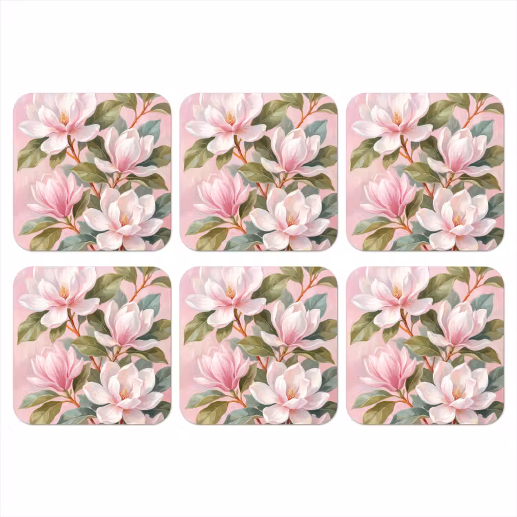 Magnolia's - Patroon - Roze onderzetter kurk middel -3d