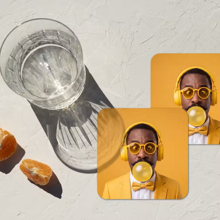 Man - Bubblegum - Portret - Geel - Modern onderzetter kurk middel -sfeer4