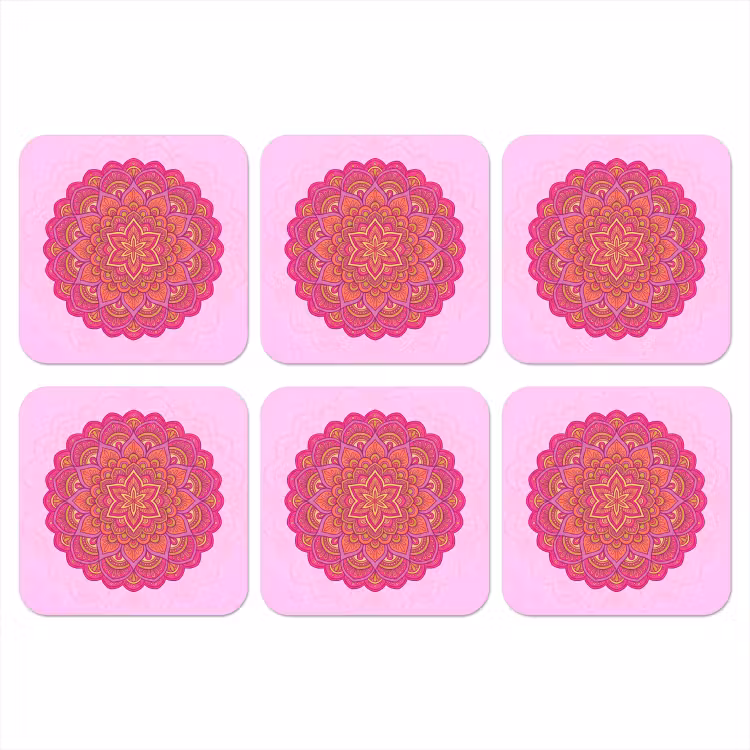 Mandala - Cirkel - Spiritueel - Oosters - Roze onderzetter kurk middel -3d