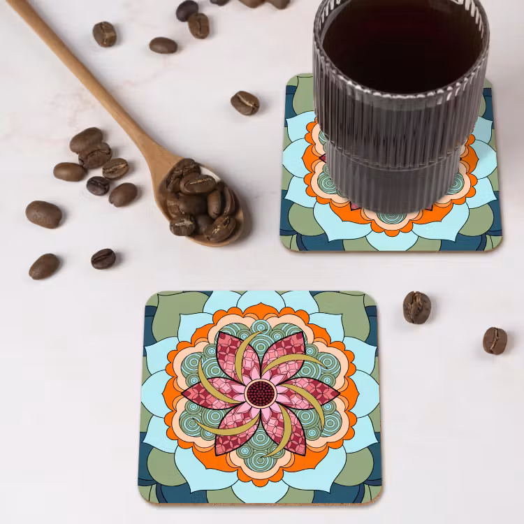 Mandala - Geometrisch - Kunst - Decoratief - Kleurrijk onderzetter kurk middel -sfeer2