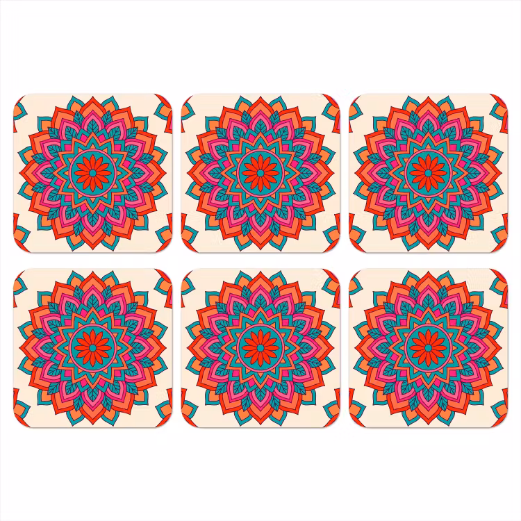 Mandala - Patroon - Abstract - Kleurrijk - Modern onderzetter kurk middel -3d