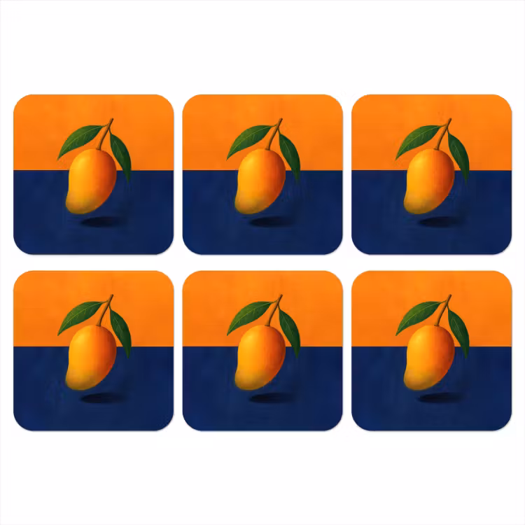 Mango - Vlakken - Bladeren - Oranje onderzetter kurk middel -3d