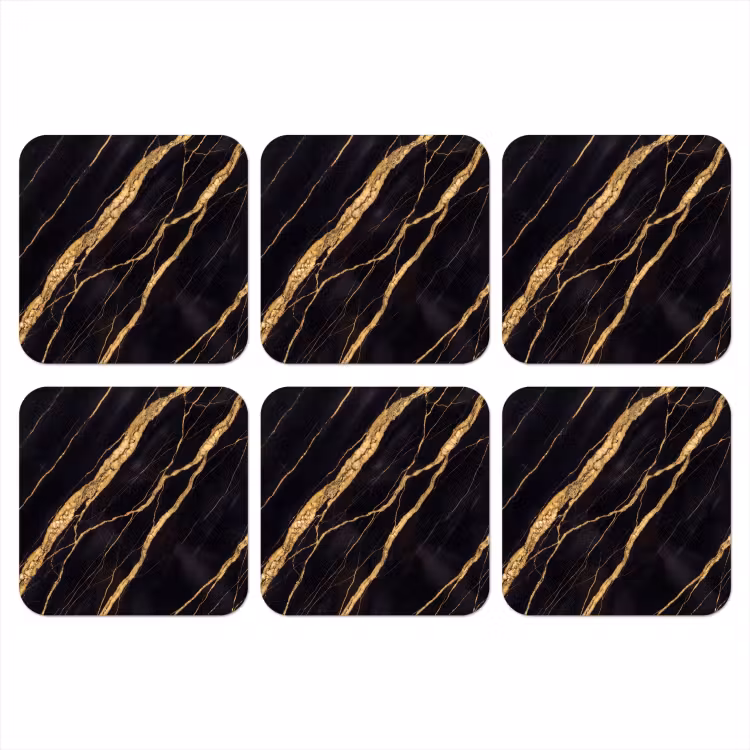 Marmer - Goud - Textuur - Abstract - Zwart onderzetter kurk middel -3d