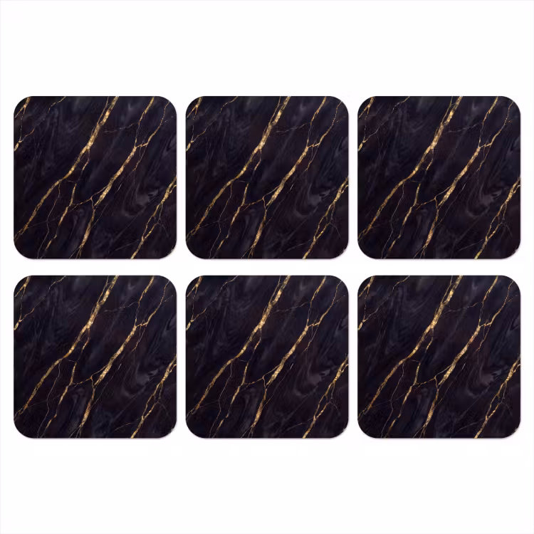Marmer - Gouden aders - Abstract - Zwart onderzetter kurk middel -3d
