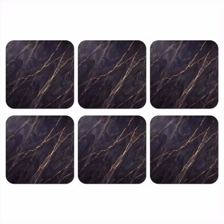 Marmer - Goudaders - Abstract - Modern - Zwart onderzetter kurk middel -3d