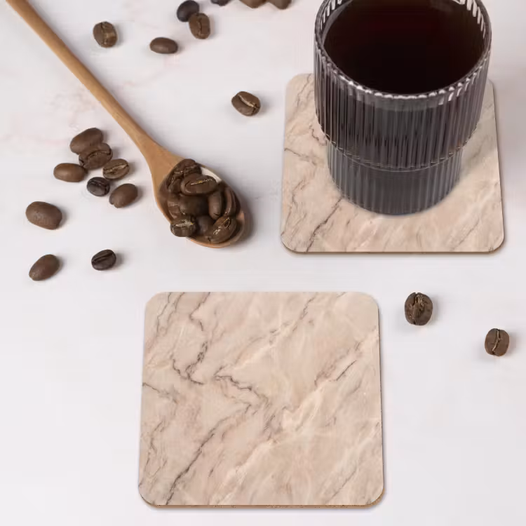 Marmer - Patroon - Abstract - Modern - Beige onderzetter kurk middel -sfeer2