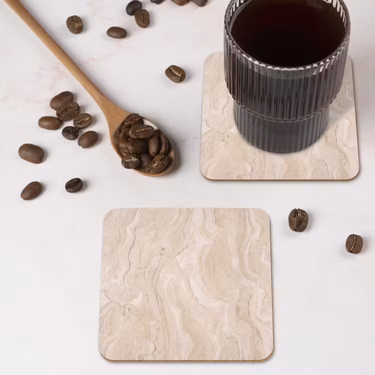Marmer - Patroon - Beige - Steen - Abstract onderzetter kurk middel -sfeer2