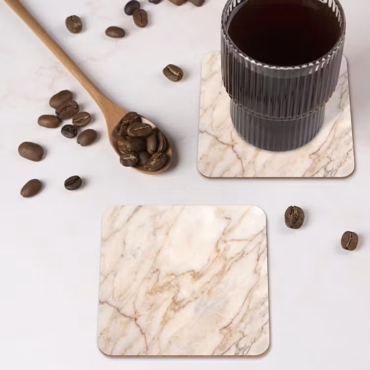 Marmer - Ader - Abstract - Wit - Goud onderzetter kurk middel -sfeer2