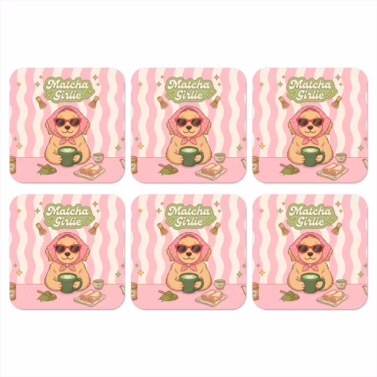 Matcha - Hond - Roze - Groen onderzetter kurk middel -3d