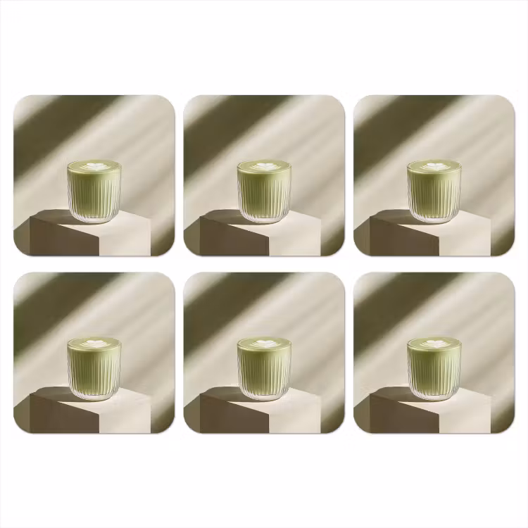 Matcha - Glas - Groen - Minimalistisch onderzetter kurk middel -3d