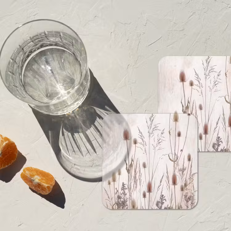 Weidebloemen - Design - Sepia onderzetter kurk middel -sfeer4
