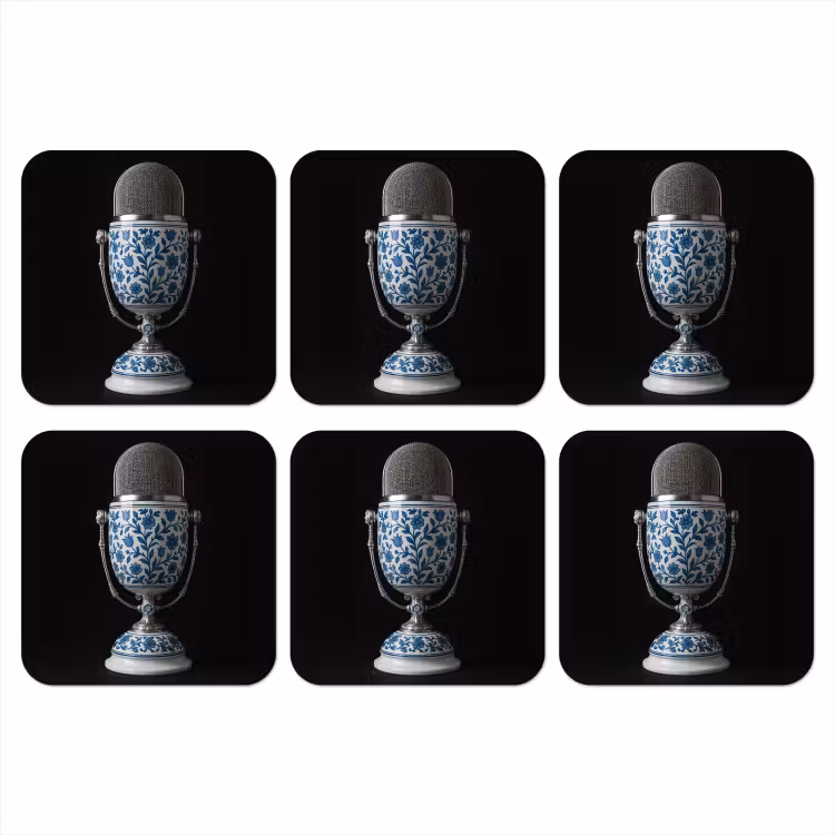 Microfoon - Delfts blauw - Muziek onderzetter kurk middel -3d