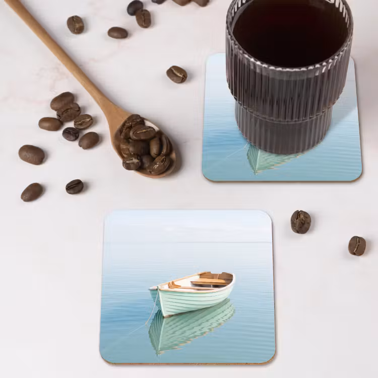 Minimalistisch - Boot - Zee onderzetter kurk middel -sfeer2