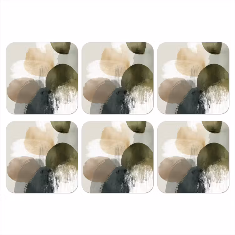 Minimalistisch - Cirkels - Penseelstreken - Beige onderzetter kurk middel -3d