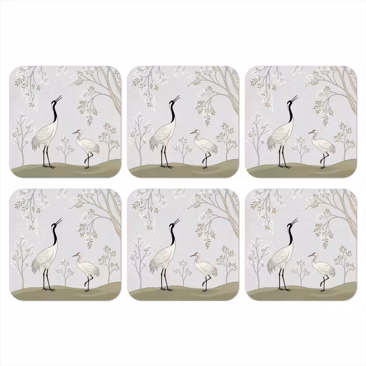 Minimalistisch - Kraanvogels - Blauw onderzetter kurk middel -3d