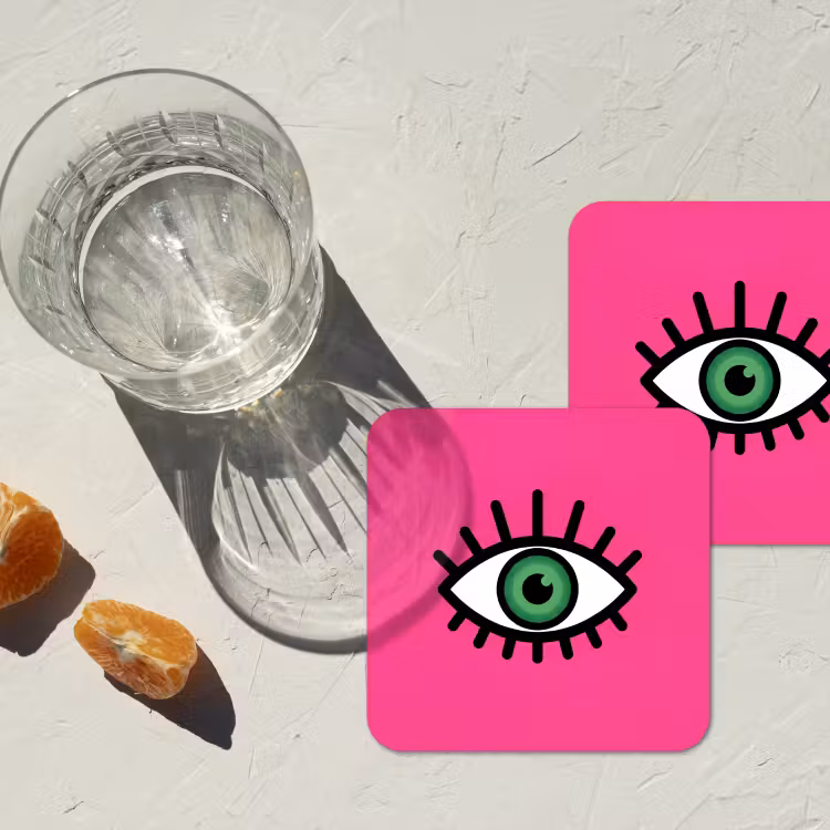 Minimalistisch - Oog - Roze onderzetter kurk middel -sfeer4