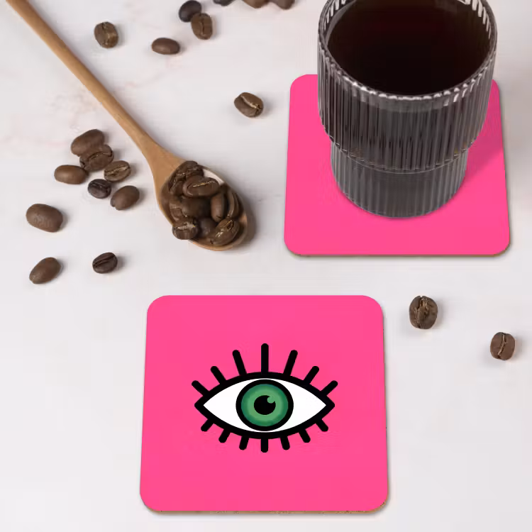 Minimalistisch - Oog - Roze onderzetter kurk middel -sfeer2