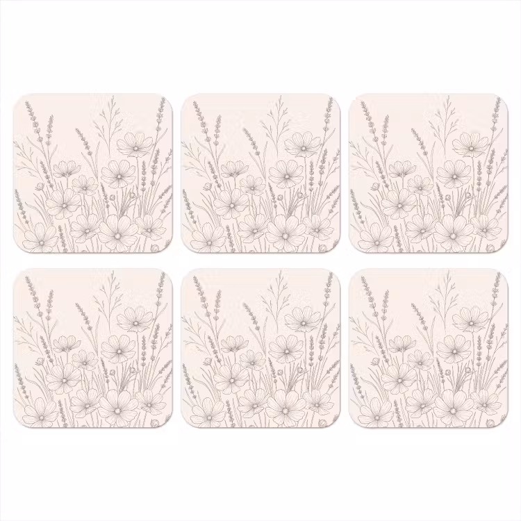 Minimalistisch - Modern - Bloemen - Beige onderzetter kurk middel -3d