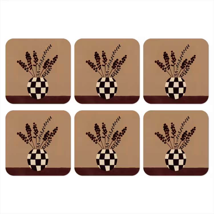 Minimalistisch - Vaas - Bloemen - Bruin onderzetter kurk middel -3d