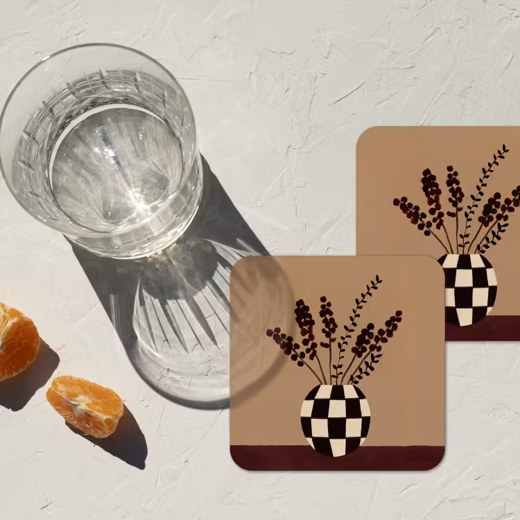Minimalistisch - Vaas - Bloemen - Bruin onderzetter kurk middel -sfeer4