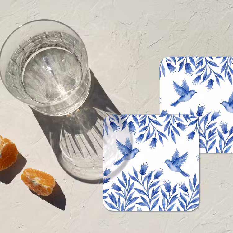 Modern - Vogels - Delfts - Blauw onderzetter kurk middel -sfeer4
