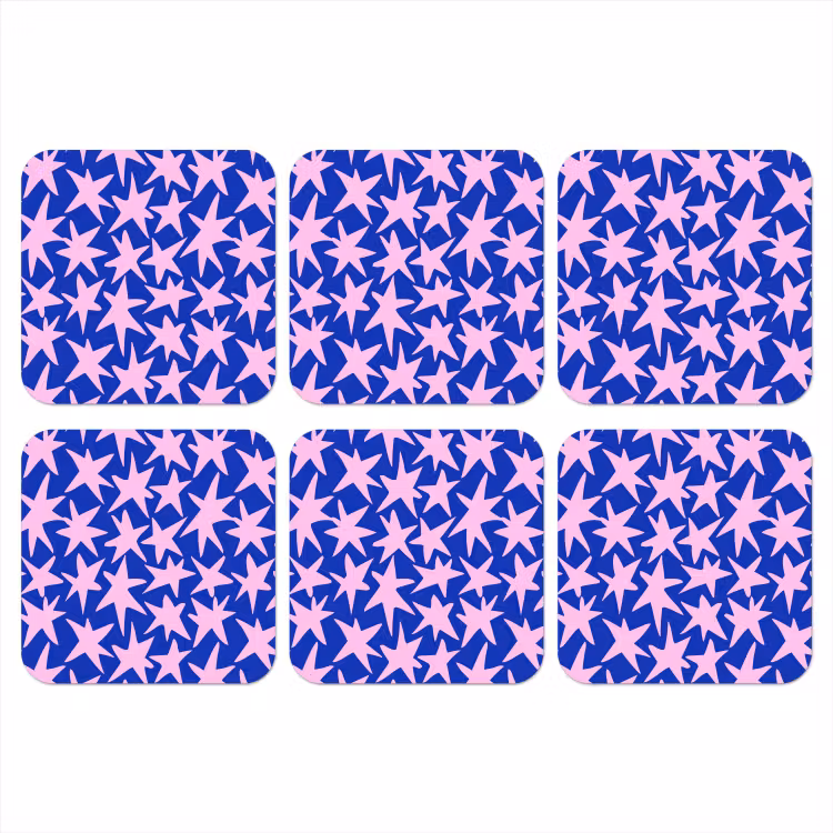 Modern - Sterren - Blauw onderzetter kurk middel 366 -3d