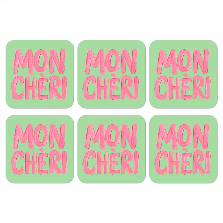 Mon cheri - Groen - Roze onderzetter kurk middel -3d