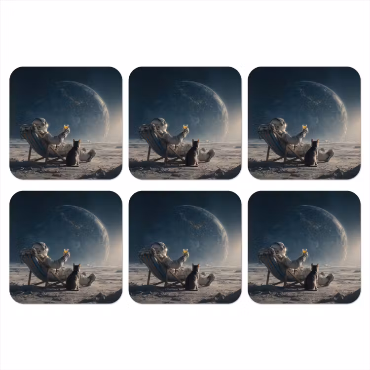 Maan - Kat - Astronaut - Ruimte onderzetter kurk middel -3d
