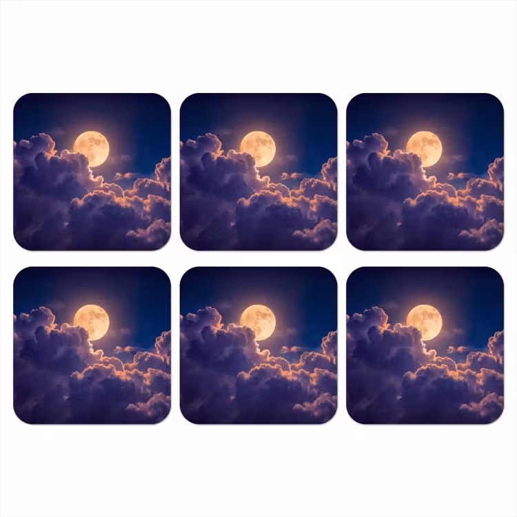 Maan - Wolken - Nacht - Oranje onderzetter kurk middel -3d