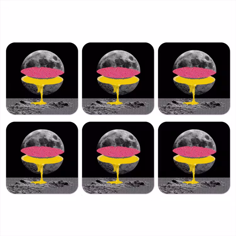 Maan - Geel - Roze - Zwart onderzetter kurk middel -3d