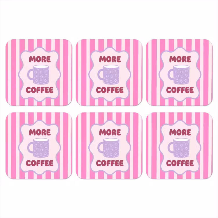 More coffee - Roze - Paars - Strepen - Mok onderzetter kurk middel -3d
