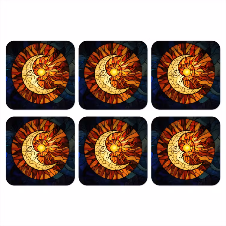 Mozaïek - Glas - Maan - Donkerblauw onderzetter kurk middel -3d