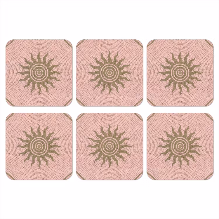 Mozaïek - Zon - Patroon - Klassiek - Roze onderzetter kurk middel -3d