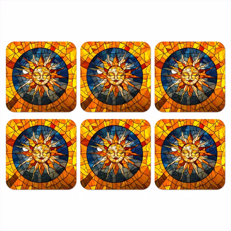 Mozaïek - Zon - Geel - Cirkel onderzetter kurk middel -3d