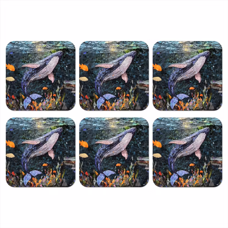 Mozaïek - Walvis - Koraal - Water onderzetter kurk middel -3d