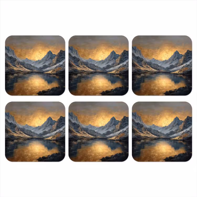 Berglandschap met Gouden Zonsondergang onderzetter kurk middel -3d
