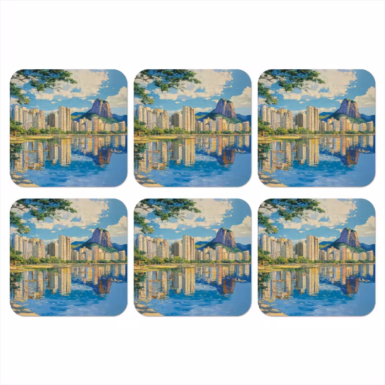 Berg - Skyline - Strand - Water onderzetter kurk middel -3d