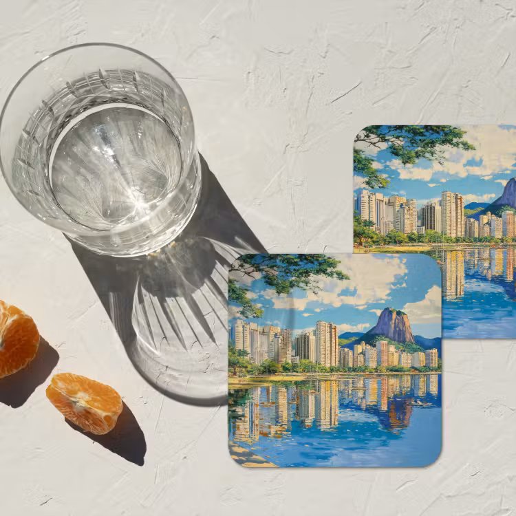 Berg - Skyline - Strand - Water onderzetter kurk middel -sfeer4