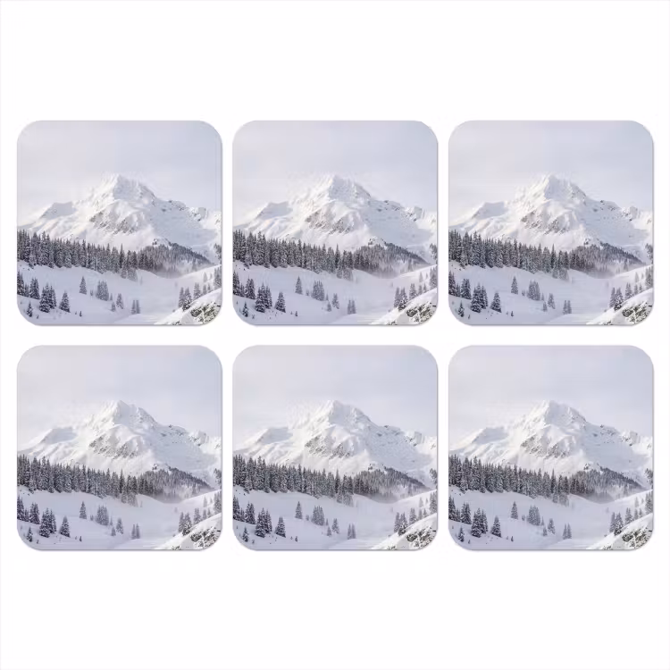 Berg - Sneeuw - Winter - Natuur - Wit onderzetter kurk middel -3d